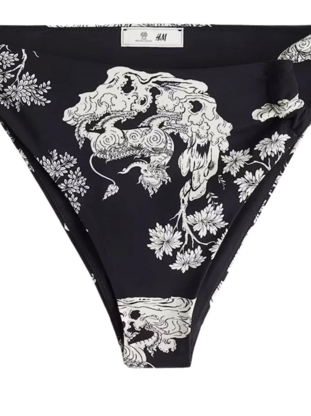 NWT H&M White Lotus Black & White Floral-Print High-Cut Bikini Bottom
